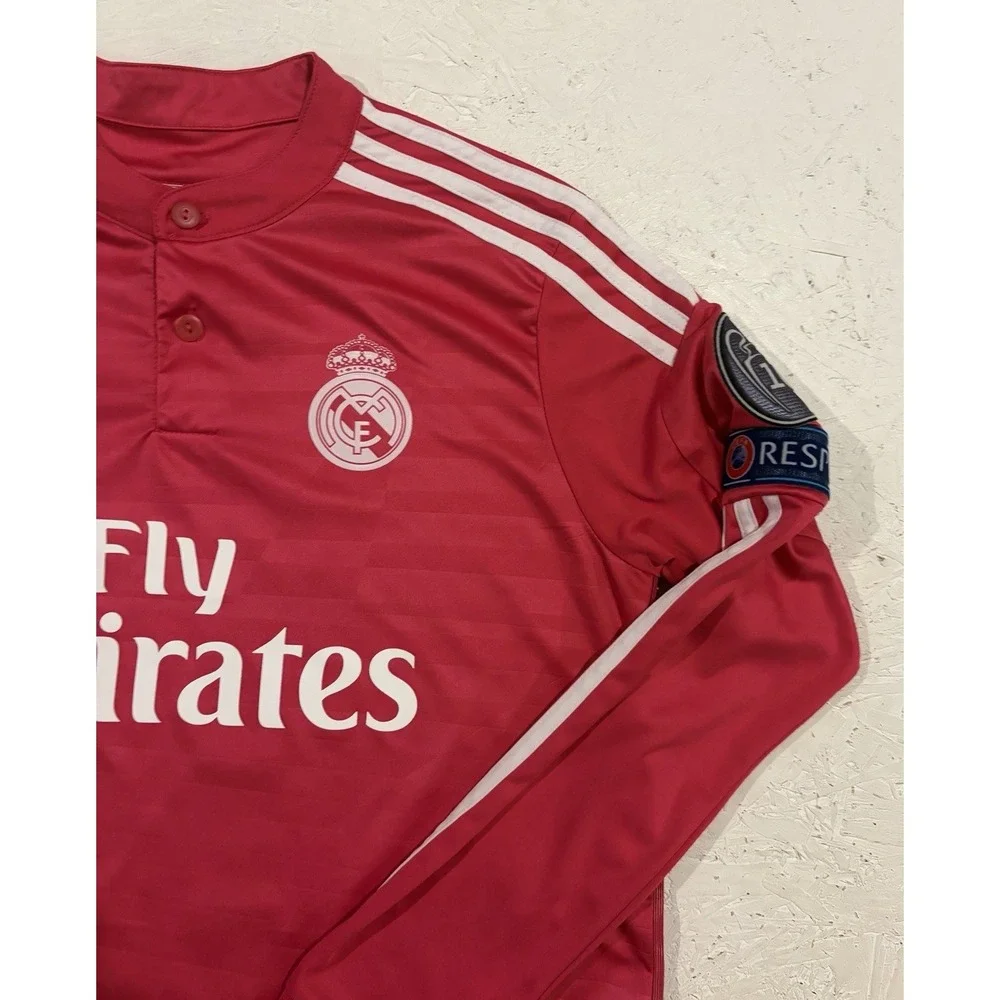 adidas Real Madrid Gareth Bale Pink Long Sleeve Soccer Jersey‎ Patch Mens M